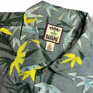 Tommy Bahama Large Grey Green Floral‎ Silk Camp Collar Hawaiian Button Up Shirt
